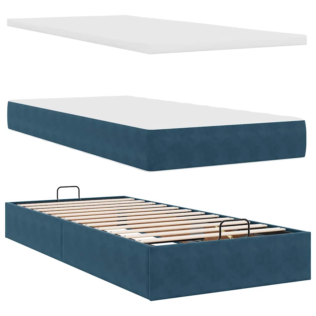 Pouf Letto con Materasso e LED Blu Scuro 80x200cm in Velluto | homemem39
