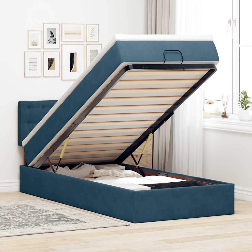 Pouf Letto con Materasso e LED Blu Scuro 80x200cm in Velluto | homemem39