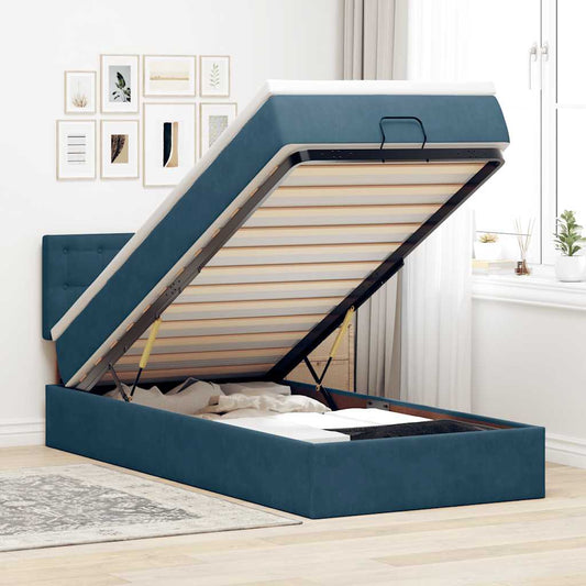 Pouf Letto con Materasso e LED Blu Scuro 80x200cm in Velluto | homemem39