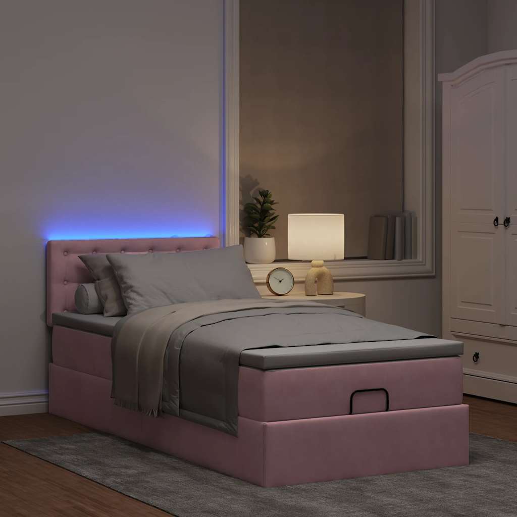 Pouf Letto con Materasso e LED Rosa 80x200cm in Velluto | homemem39