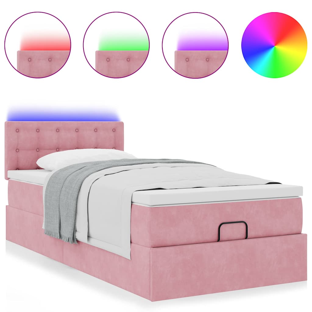 Pouf Letto con Materasso e LED Rosa 80x200cm in Velluto | homemem39