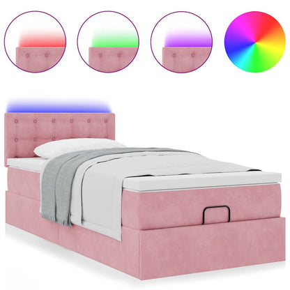 Pouf Letto con Materasso e LED Rosa 80x200cm in Velluto | homemem39