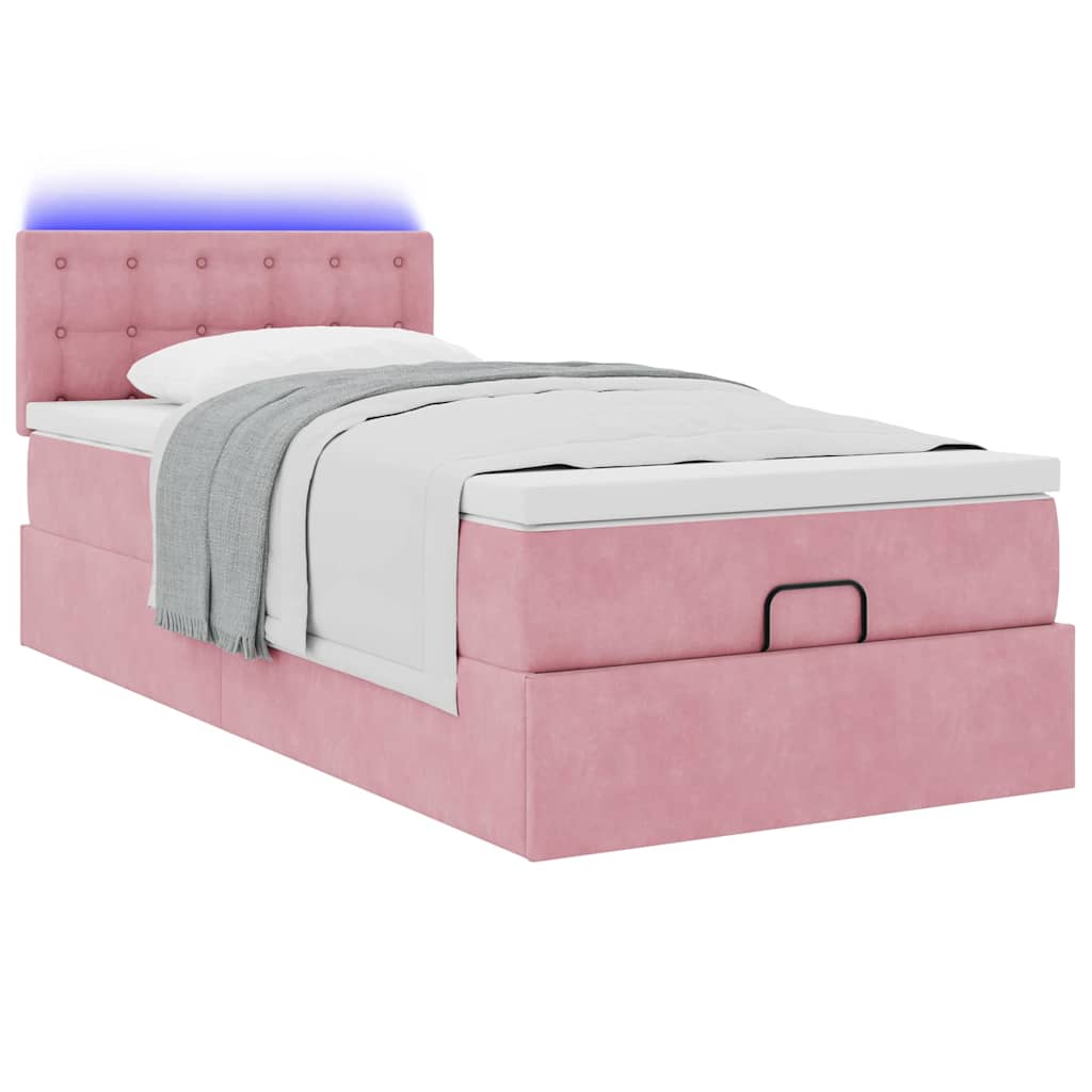 Pouf Letto con Materasso e LED Rosa 80x200cm in Velluto | homemem39