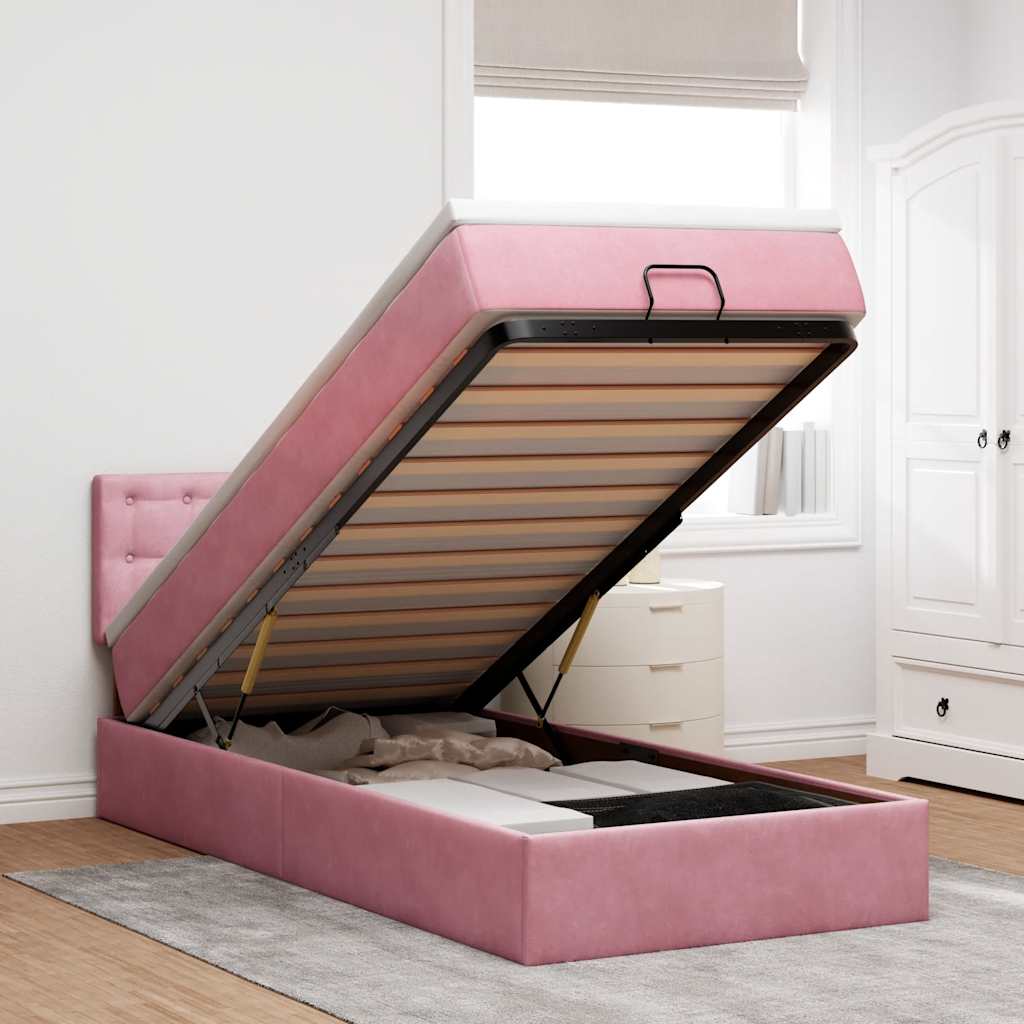 Pouf Letto con Materasso e LED Rosa 80x200cm in Velluto | homemem39