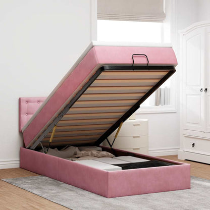 Pouf Letto con Materasso e LED Rosa 80x200cm in Velluto | homemem39