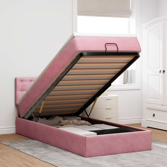 Pouf Letto con Materasso e LED Rosa 80x200cm in Velluto | homemem39