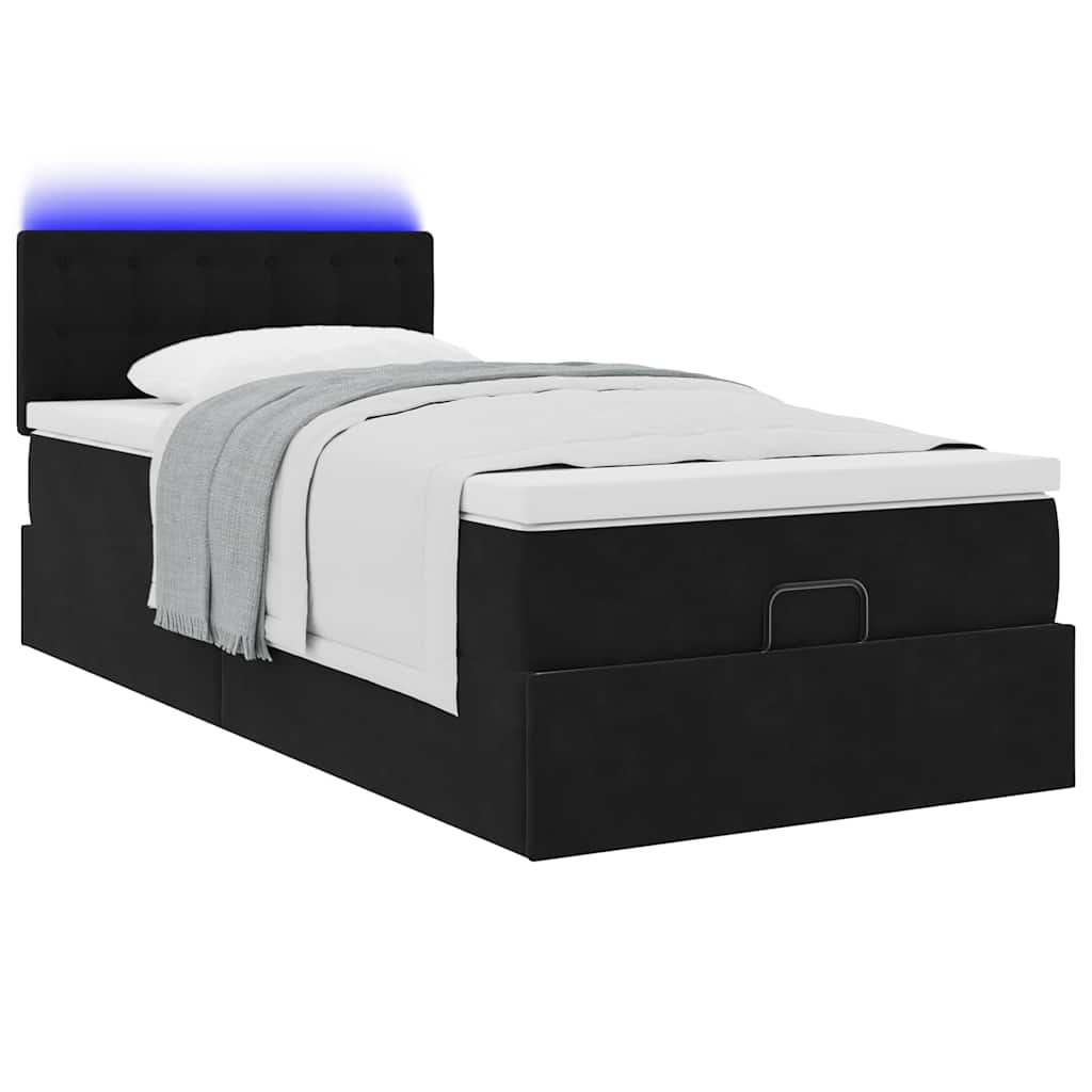 Struttura Letto Pouf con Materasso Nero 90x190 cm in Velluto | homemem39