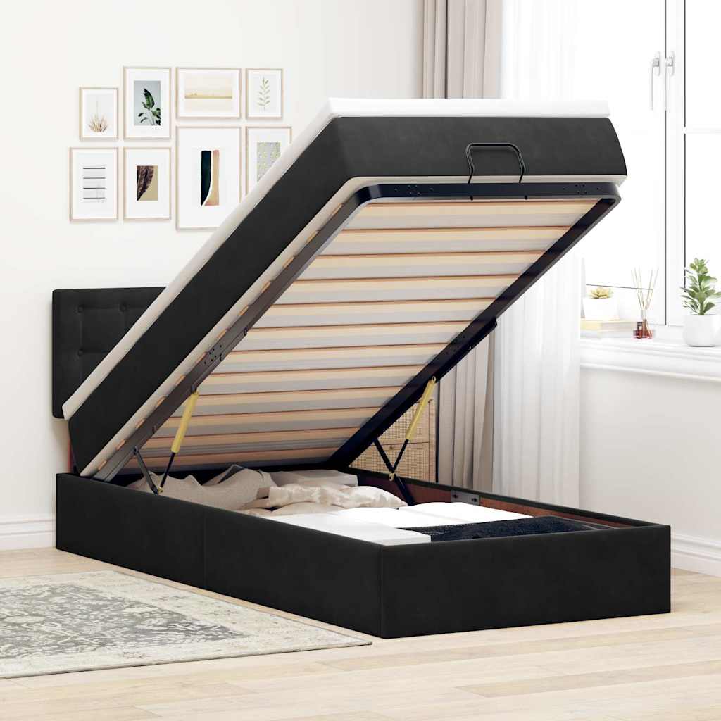 Struttura Letto Pouf con Materasso Nero 90x190 cm in Velluto | homemem39