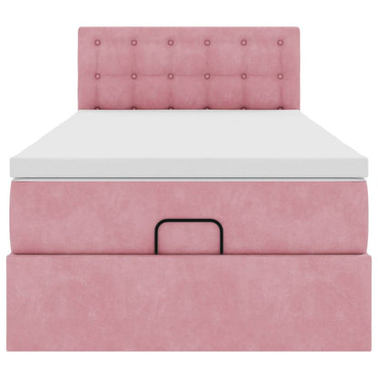 Struttura Letto Pouf con Materasso Rosa 90x190 cm in Velluto