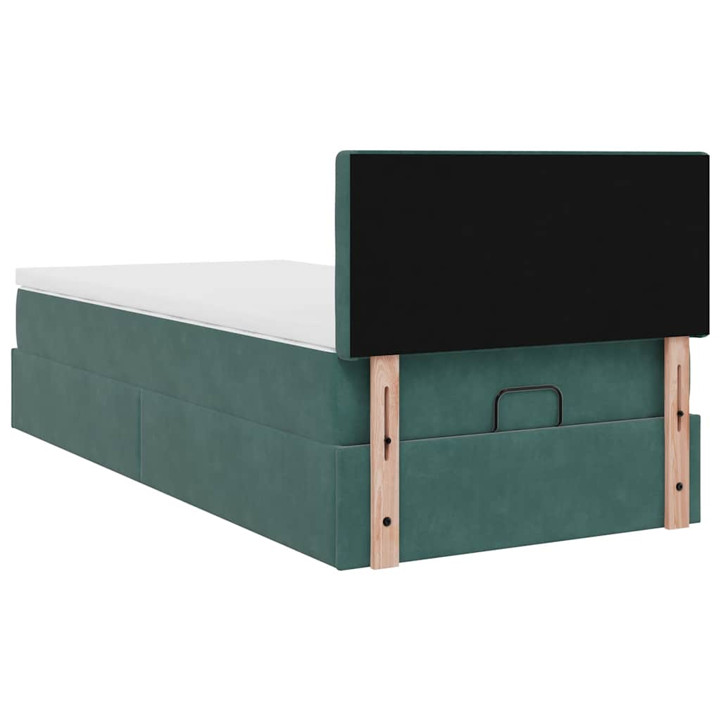 Pouf Letto con Materasso e LED Verde Scuro 90x200cm in Velluto | homemem39