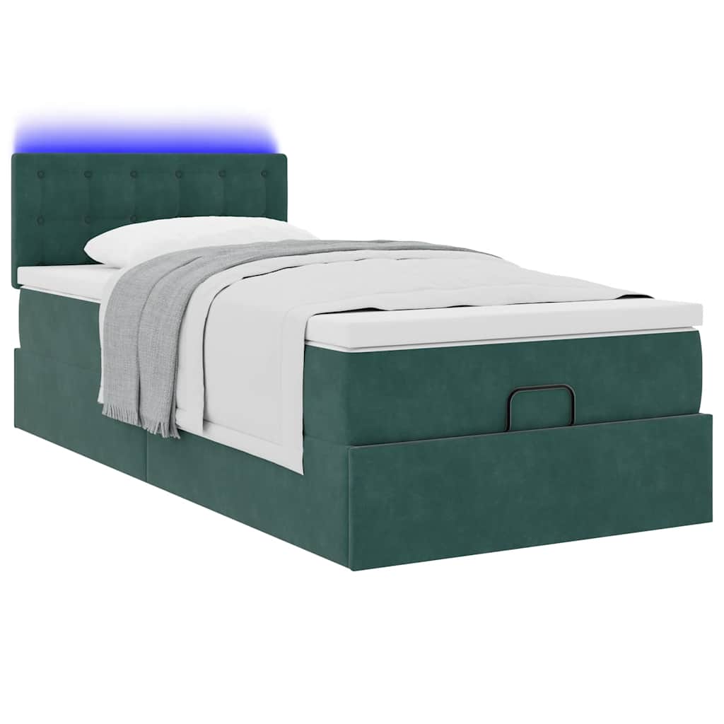 Pouf Letto con Materasso e LED Verde Scuro 90x200cm in Velluto - homemem39