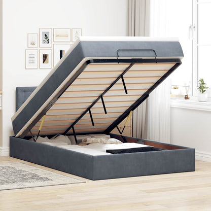 Pouf Letto con Materasso e LED Grigio Scuro 120x190cm Velluto | homemem39