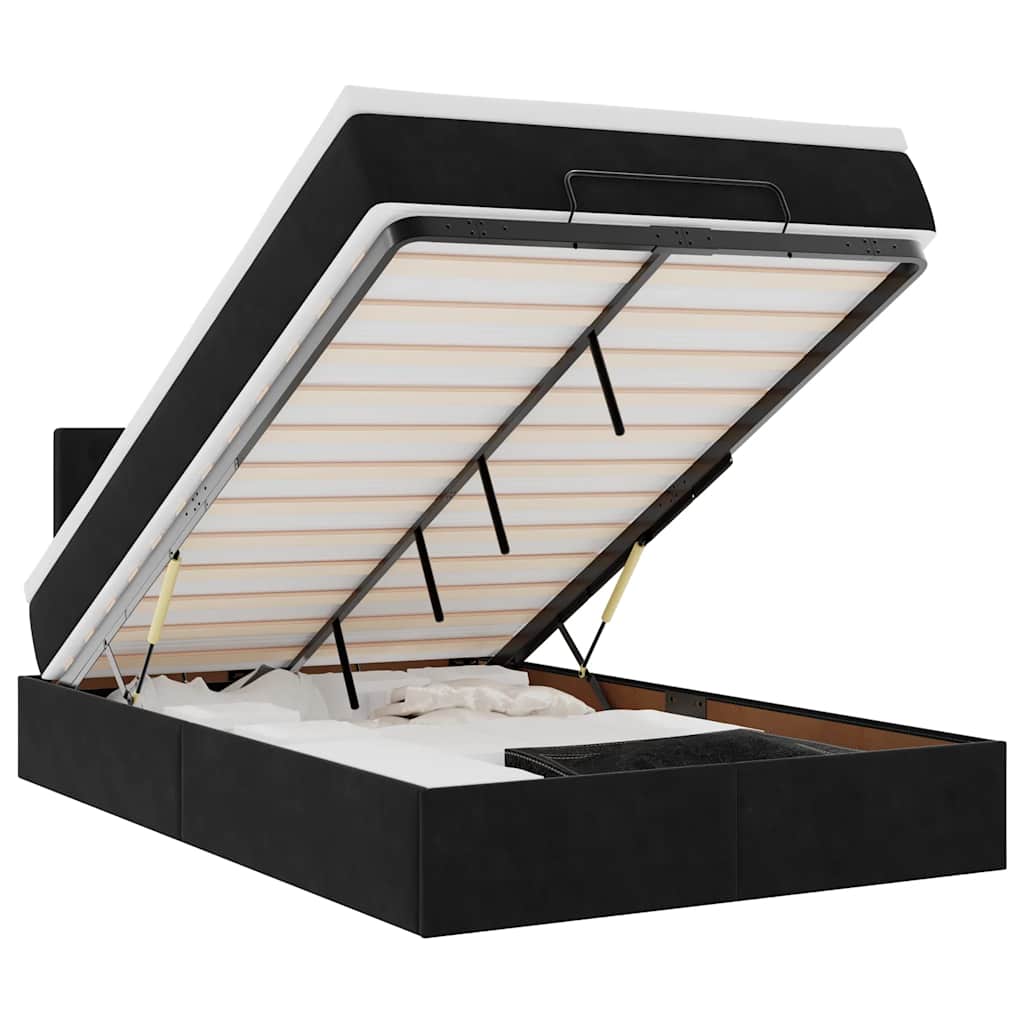Pouf Letto con Materasso e LED Nero 120x190cm in Velluto | homemem39