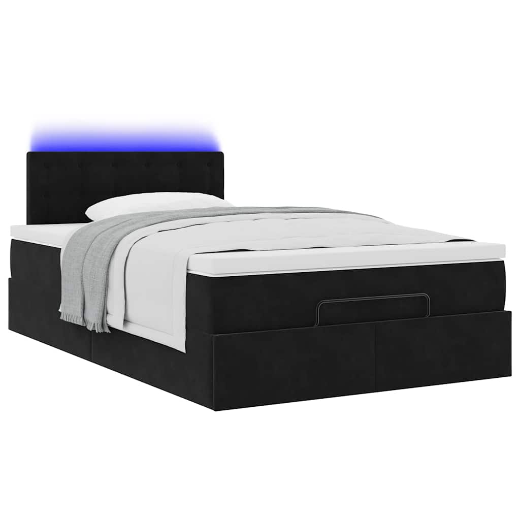 Pouf Letto con Materasso e LED Nero 120x190cm in Velluto | homemem39