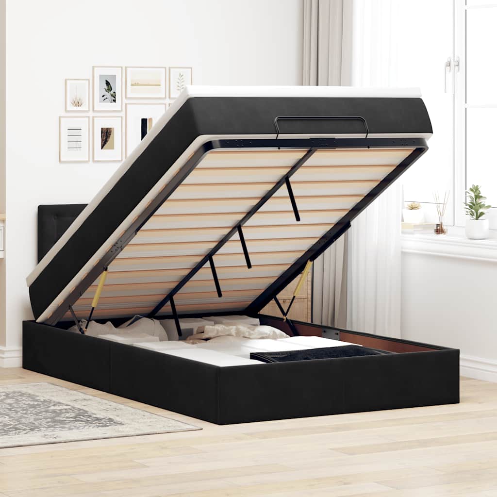 Pouf Letto con Materasso e LED Nero 120x190cm in Velluto | homemem39