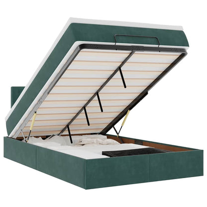 Pouf Letto con Materasso e LED Verde Scuro 120x190cm in Velluto