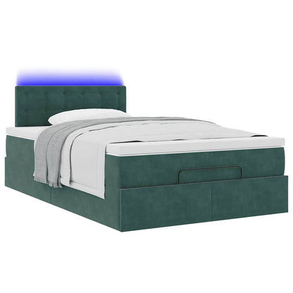 Pouf Letto con Materasso e LED Verde Scuro 120x190cm in Velluto | homemem39
