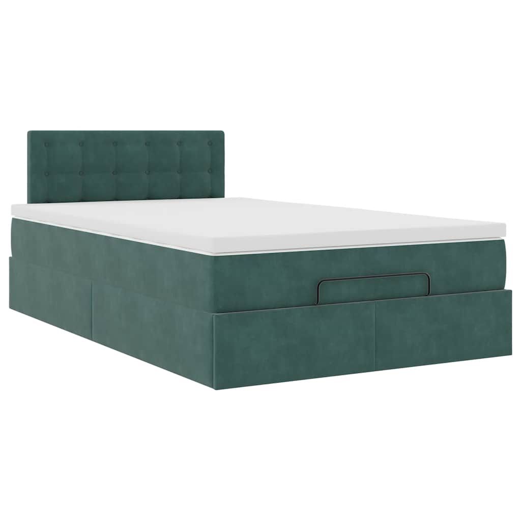 Pouf Letto con Materasso e LED Verde Scuro 120x190cm in Velluto | homemem39