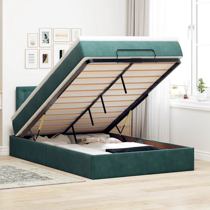 Pouf Letto con Materasso e LED Verde Scuro 120x190cm in Velluto