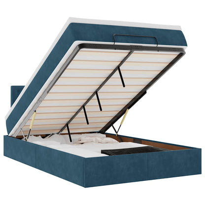 Pouf Letto con Materasso e LED Blu Scuro 120x190cm in Velluto