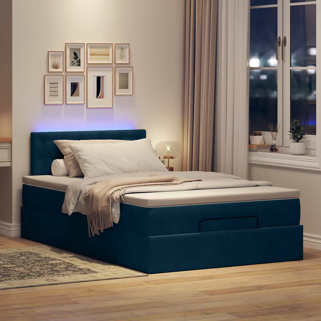 Pouf Letto con Materasso e LED Blu Scuro 120x190cm in Velluto | homemem39