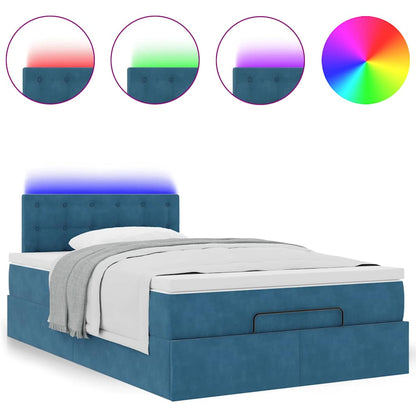 Pouf Letto con Materasso e LED Blu Scuro 120x190cm in Velluto | homemem39