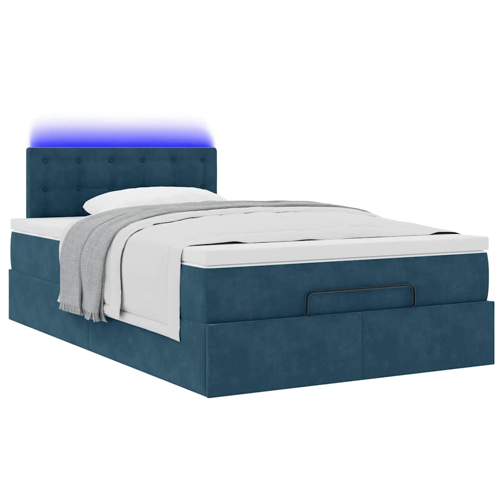 Pouf Letto con Materasso e LED Blu Scuro 120x190cm in Velluto | homemem39