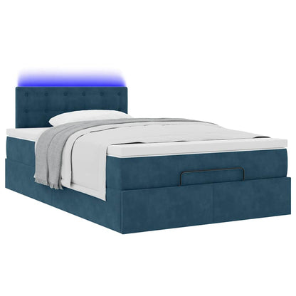 Pouf Letto con Materasso e LED Blu Scuro 120x190cm in Velluto | homemem39