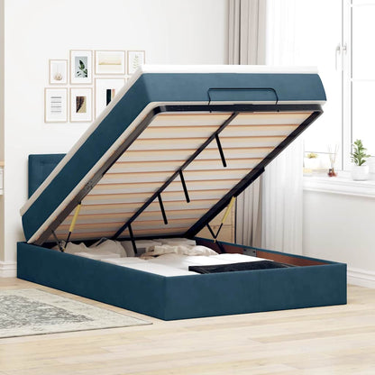Pouf Letto con Materasso e LED Blu Scuro 120x190cm in Velluto | homemem39