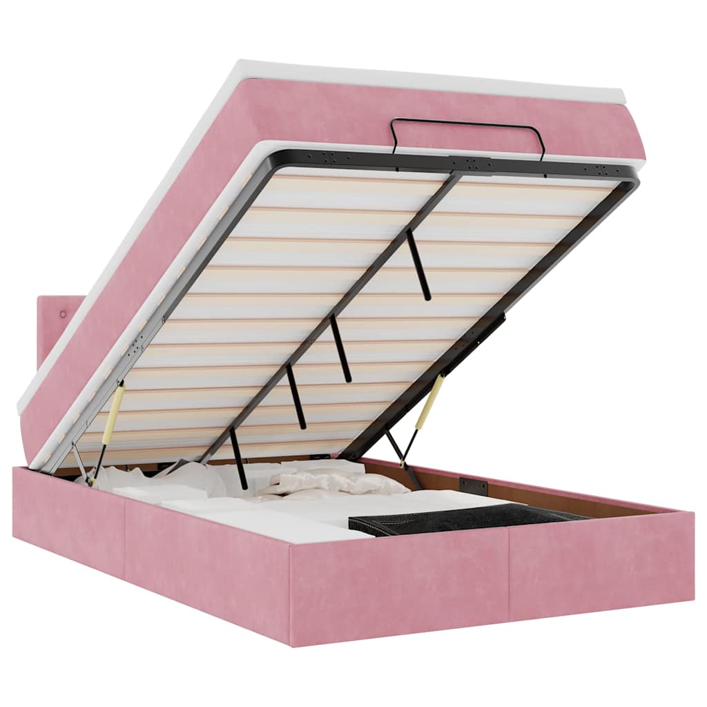 Pouf Letto con Materasso e LED Rosa 120x190cm in Velluto | homemem39