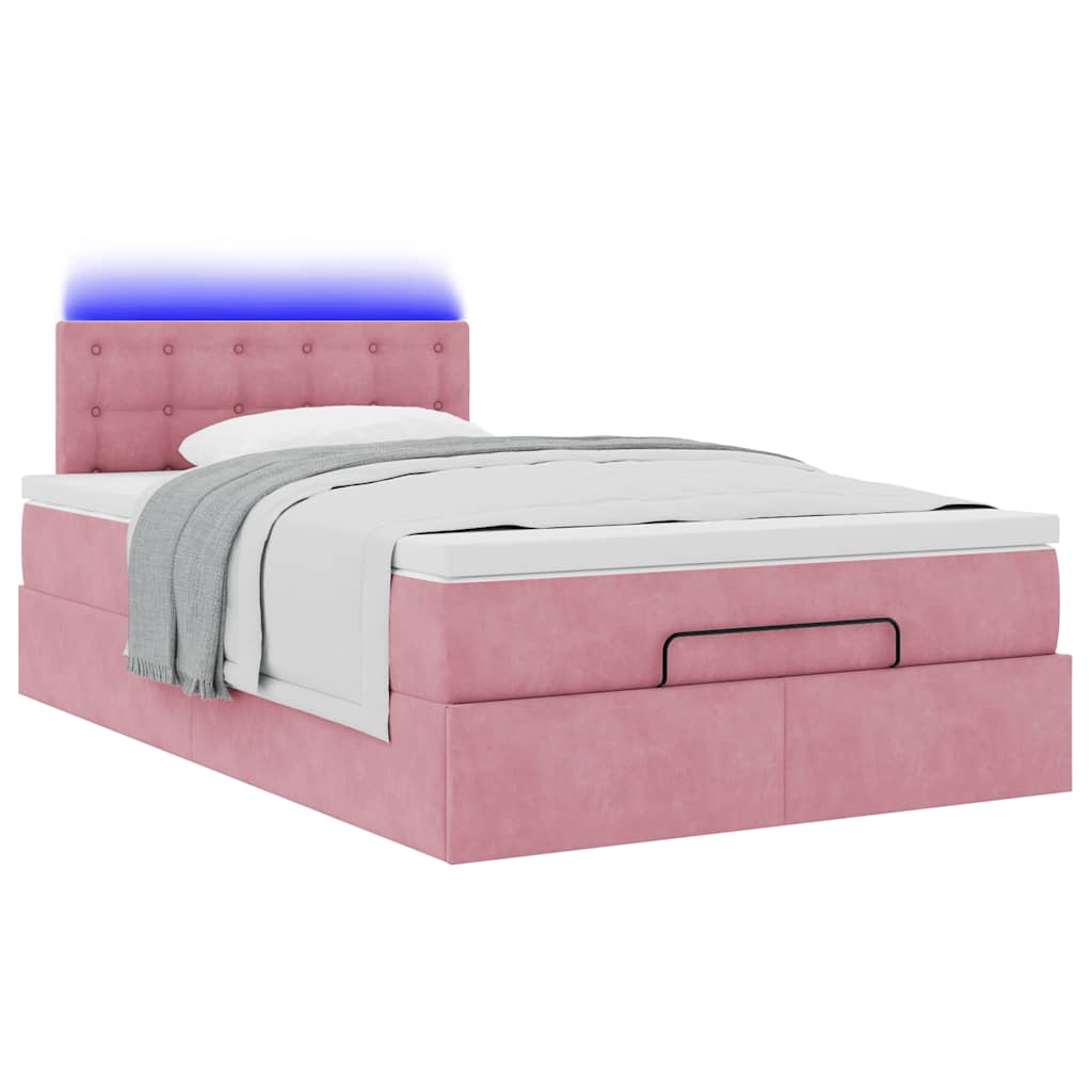 Pouf Letto con Materasso e LED Rosa 120x190cm in Velluto | homemem39