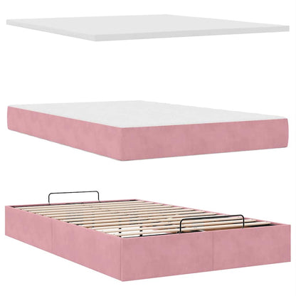 Pouf Letto con Materasso e LED Rosa 120x190cm in Velluto | homemem39
