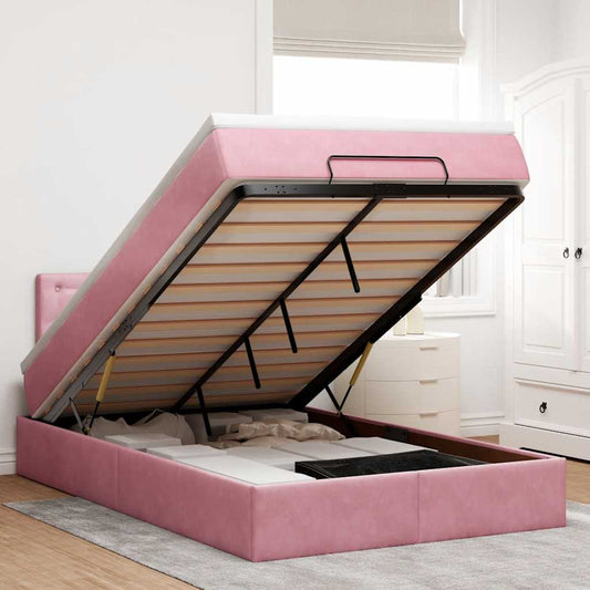 Pouf Letto con Materasso e LED Rosa 120x190cm in Velluto | homemem39