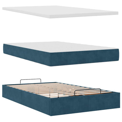 Struttura Letto Pouf con Materasso Blu Scuro 120x200 cm Velluto | homemem39