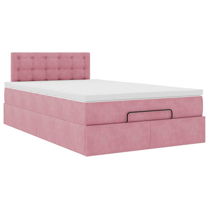 Struttura Letto Pouf con Materasso Rosa 120x200 cm Velluto