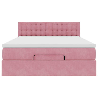 Struttura Letto Pouf con Materasso Rosa 140x190 cm in Velluto