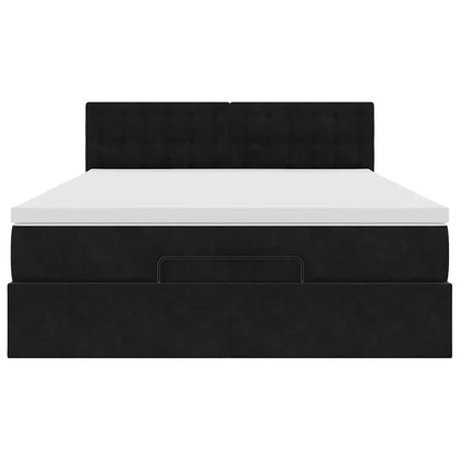 Struttura Letto Pouf con Materasso Nero 140x200 cm in Velluto - homemem39