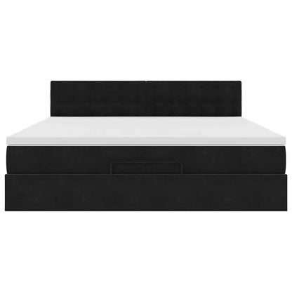 Struttura Letto Pouf con Materasso Nero 160x200 cm in Velluto