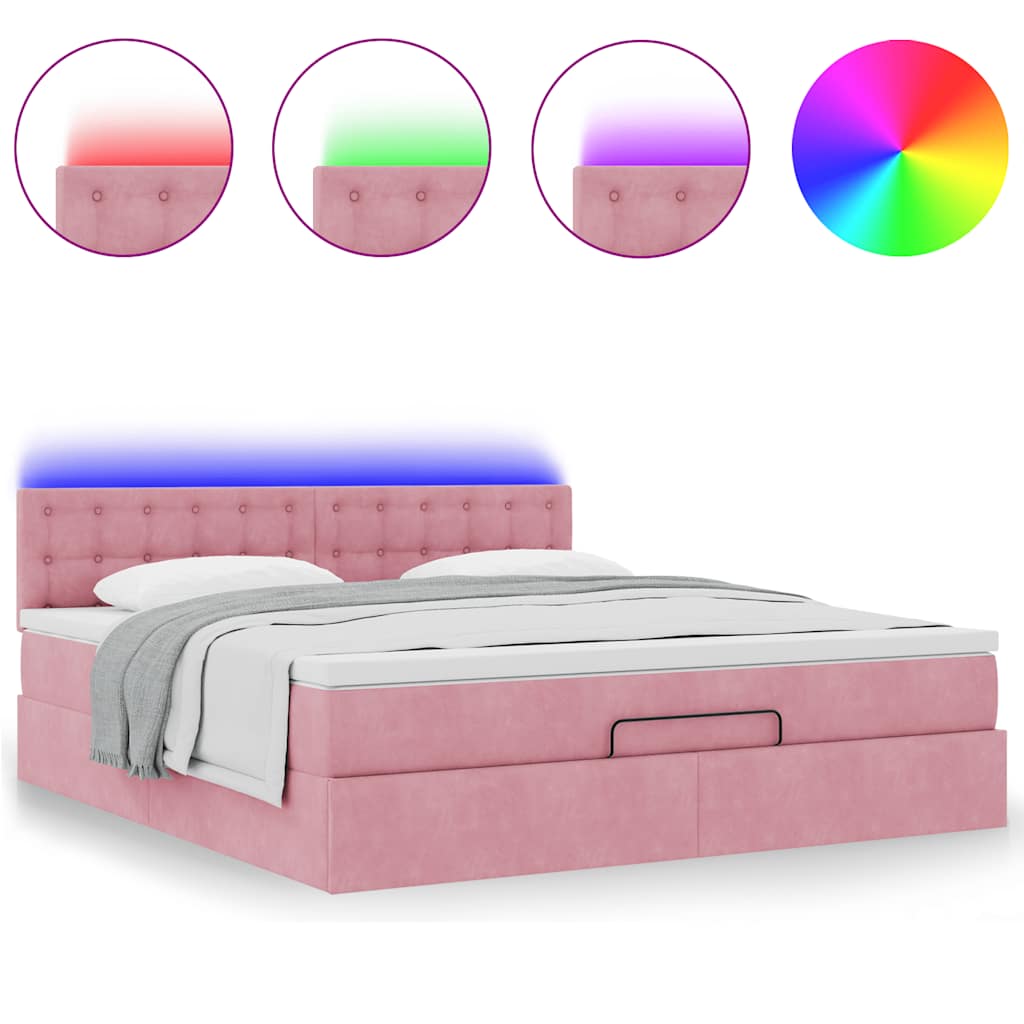 Pouf Letto con Materasso e LED Rosa 180x200cm in Velluto | homemem39