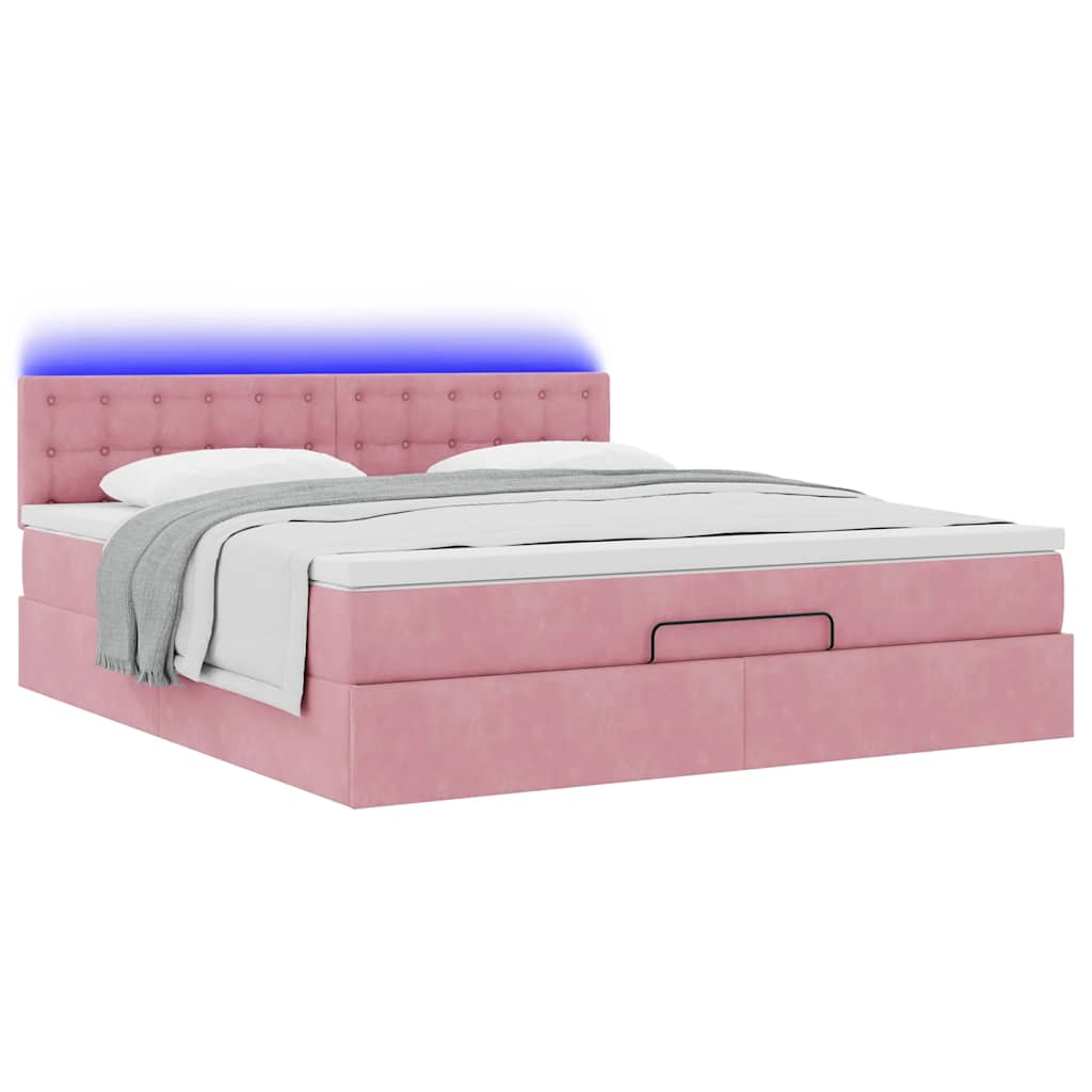 Pouf Letto con Materasso e LED Rosa 180x200cm in Velluto | homemem39