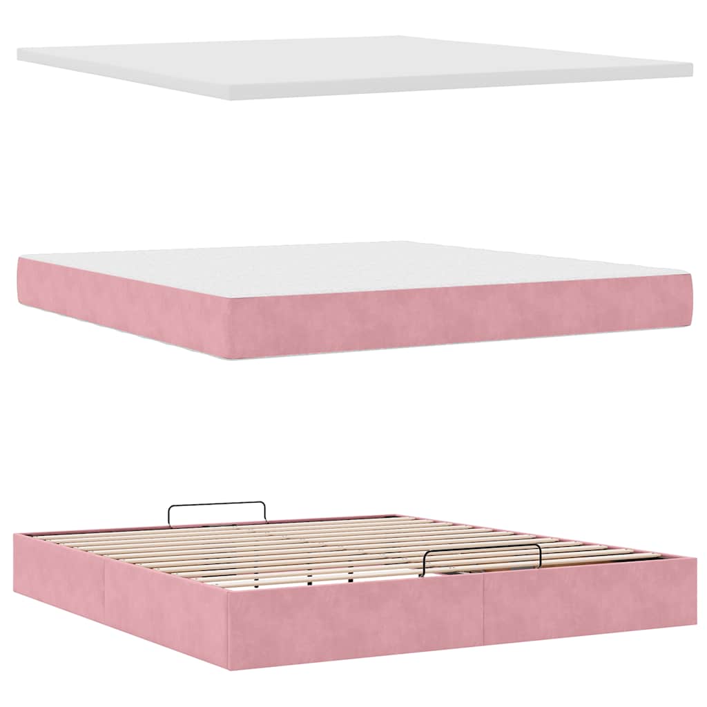 Pouf Letto con Materasso e LED Rosa 180x200cm in Velluto | homemem39