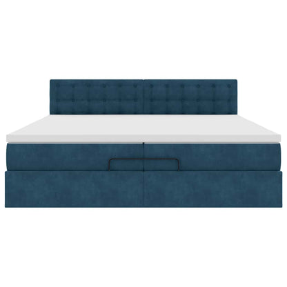 Pouf Letto con Materassi e LED Blu Scuro 200x200cm Velluto