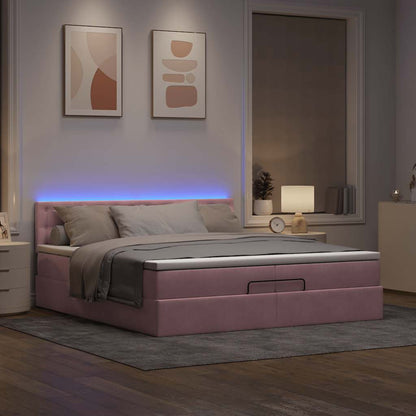 Struttura Letto Pouf con Materassi Rosa 200x200 cm Velluto | homemem39