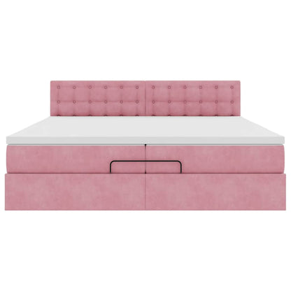 Struttura Letto Pouf con Materassi Rosa 200x200 cm Velluto | homemem39