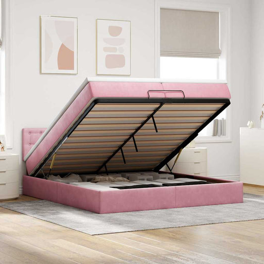 Struttura Letto Pouf con Materassi Rosa 200x200 cm Velluto
