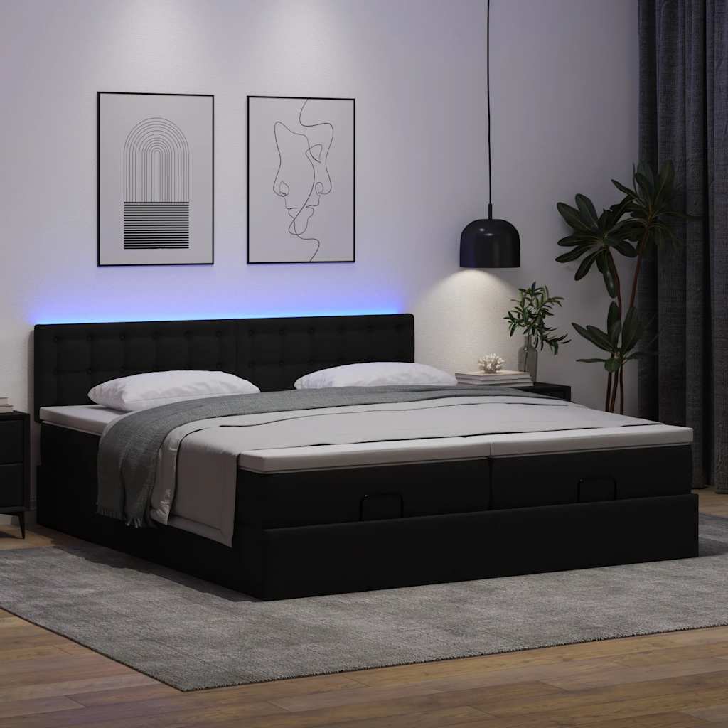 Pouf Letto con Materassi e LED Nero 180x200cm Similpelle | homemem39