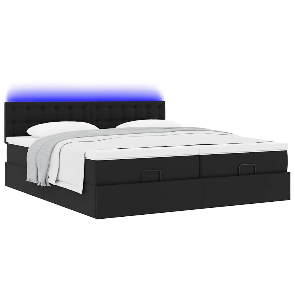Pouf Letto con Materassi e LED Nero 180x200cm Similpelle | homemem39