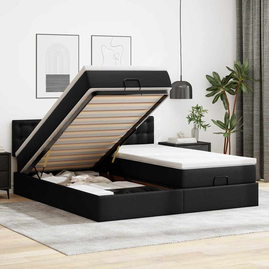 Pouf Letto con Materassi e LED Nero 180x200cm Similpelle | homemem39