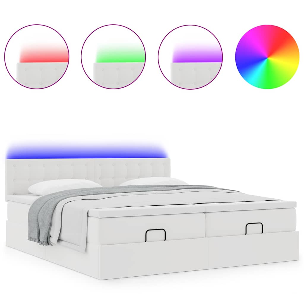 Struttura Letto Pouf con Materassi Bianco 180x200 cm Similpelle