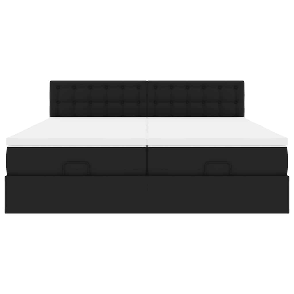 Struttura Letto Pouf con Materassi Nero 200x200 cm Similpelle | homemem39